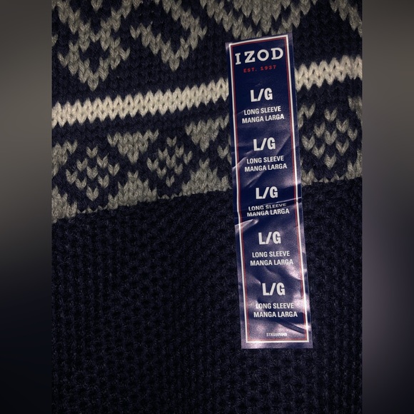 NWT IZOD Pea coat Blue Large long sleeve fair isle Quarter-Zip Sweater - Picture 4 of 4